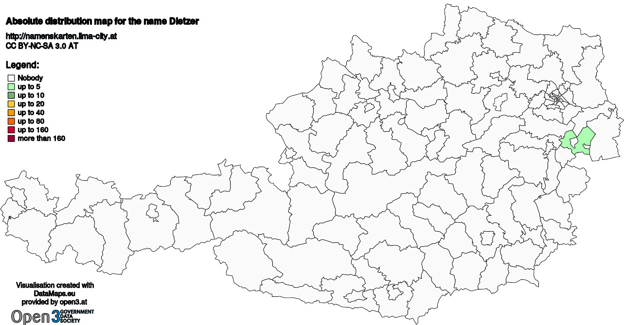 Absolute Distribution maps for surname Dietzer