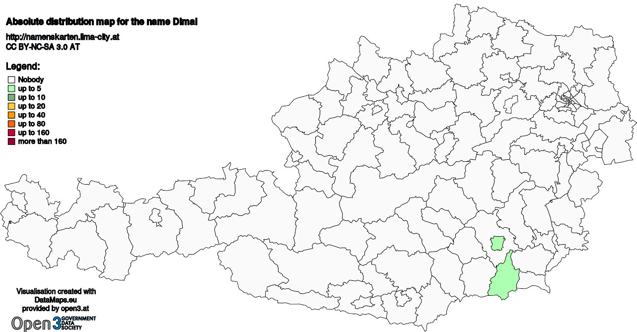 Absolute Distribution maps for surname Dimal