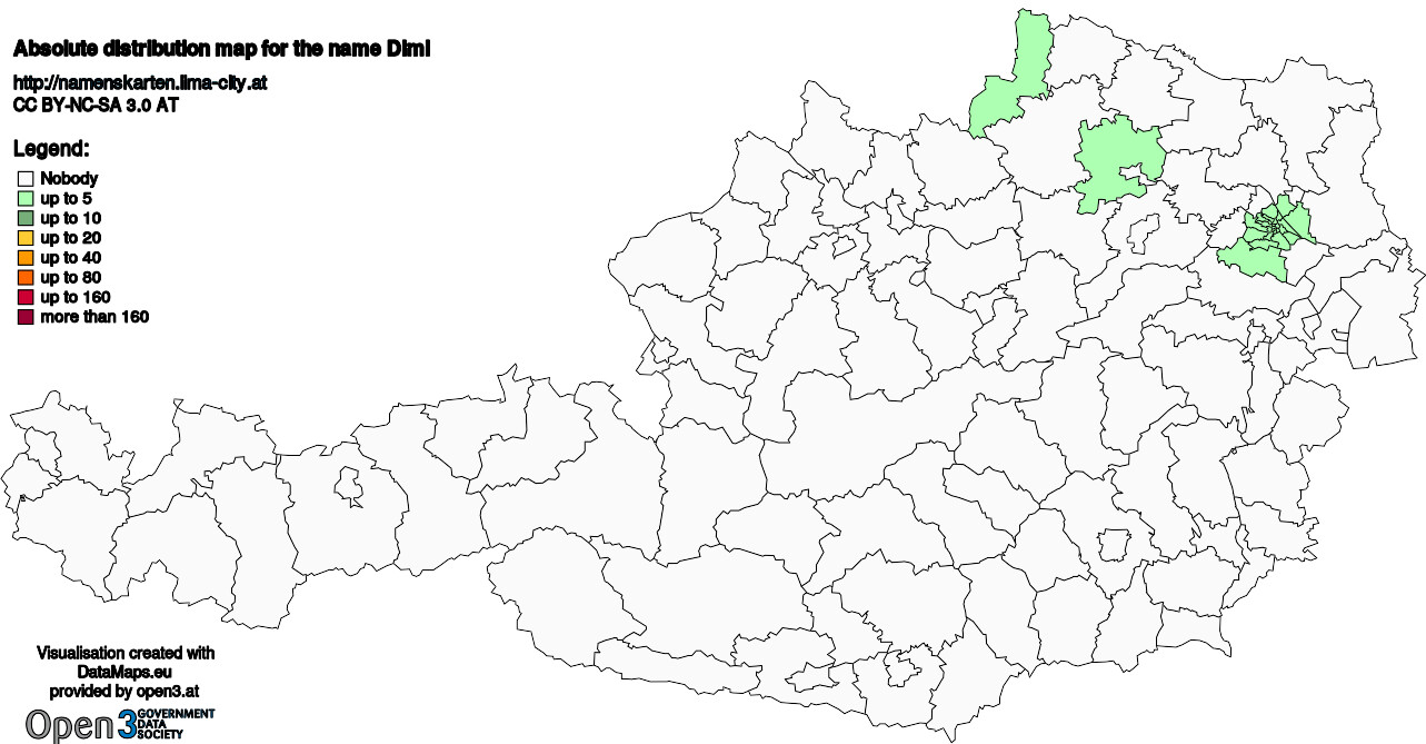 Absolute Distribution maps for surname Dimi