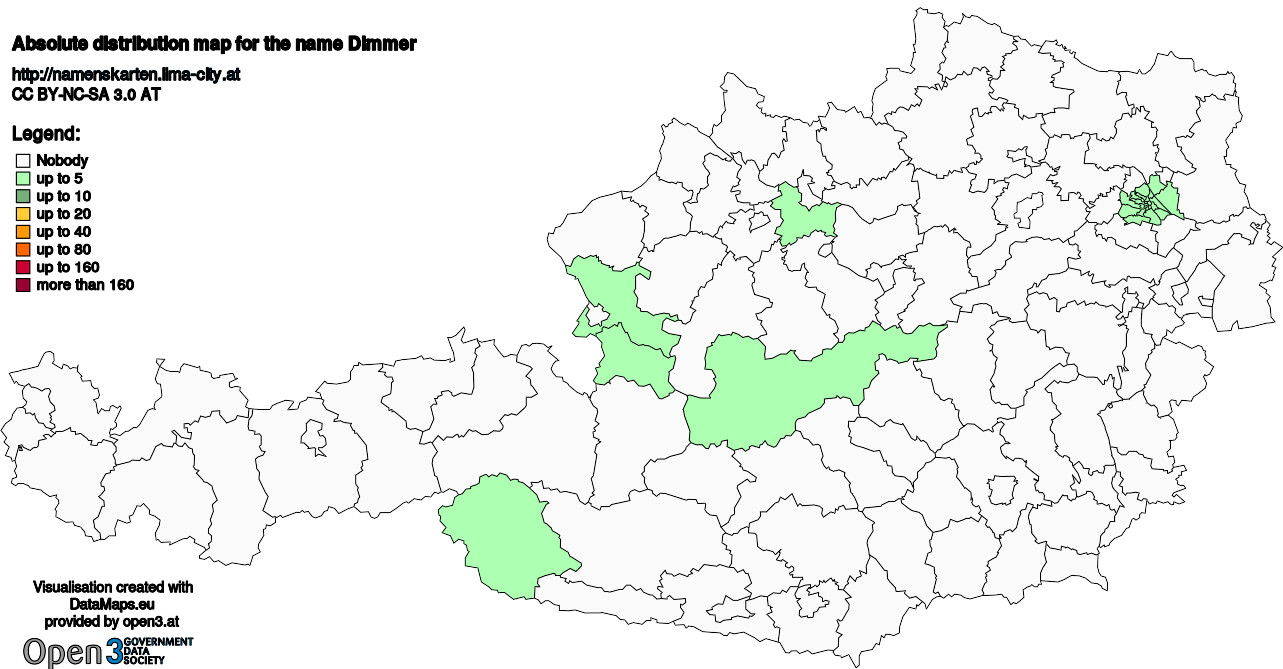 Absolute Distribution maps for surname Dimmer