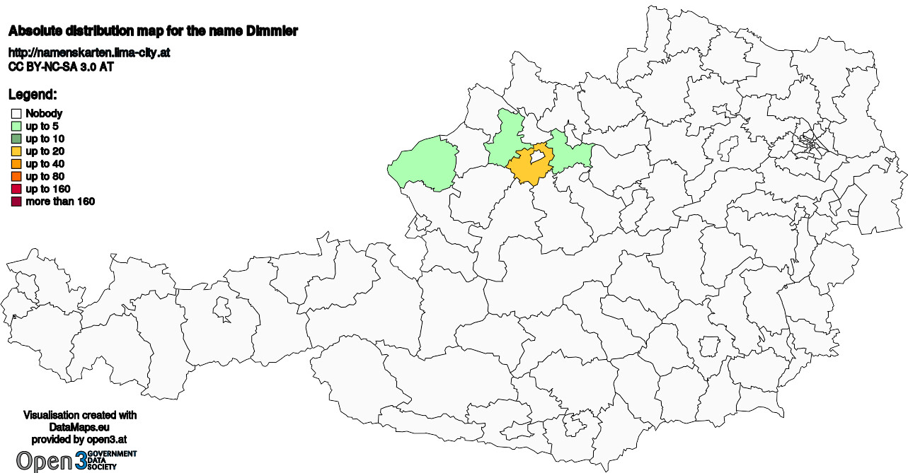 Absolute Distribution maps for surname Dimmler