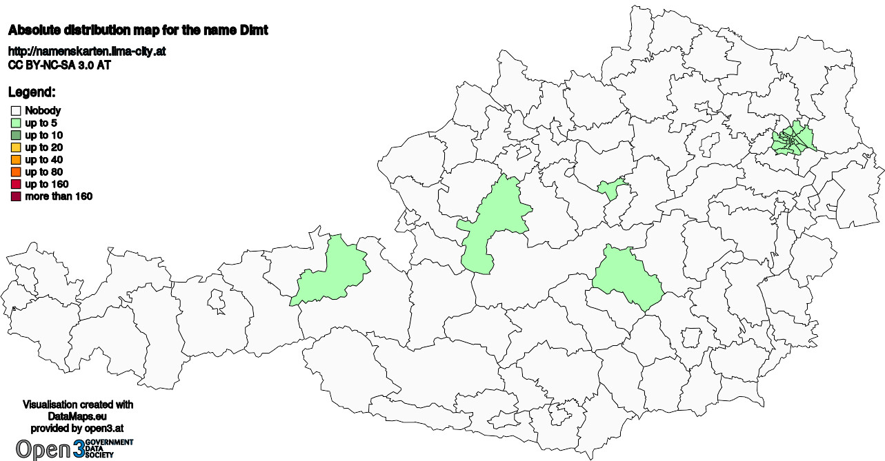 Absolute Distribution maps for surname Dimt