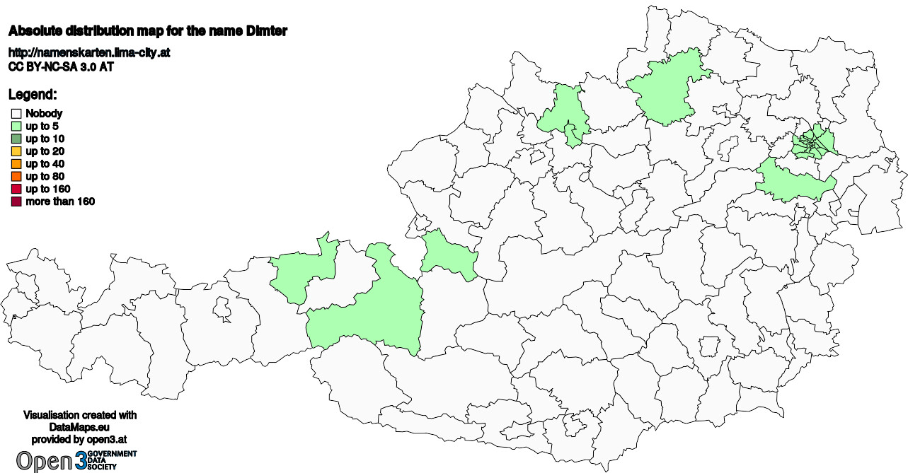 Absolute Distribution maps for surname Dimter