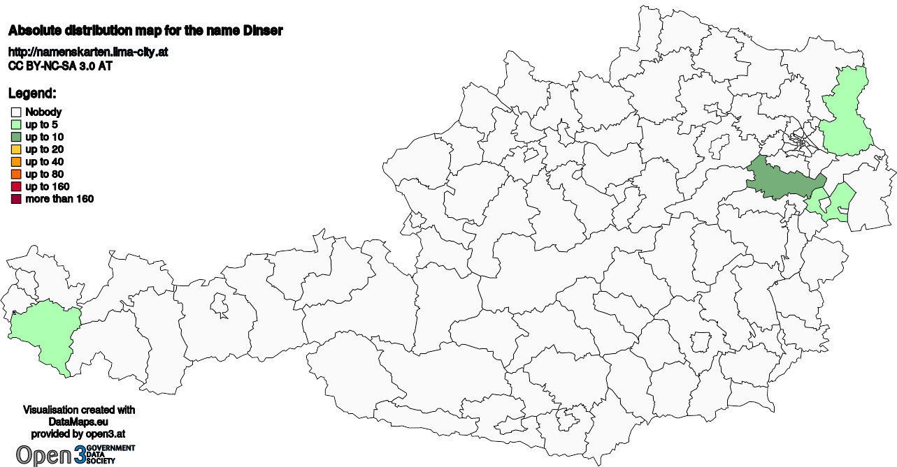 Absolute Distribution maps for surname Dinser