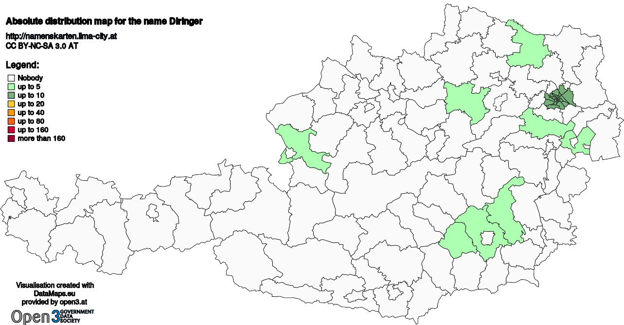 Absolute Distribution maps for surname Diringer