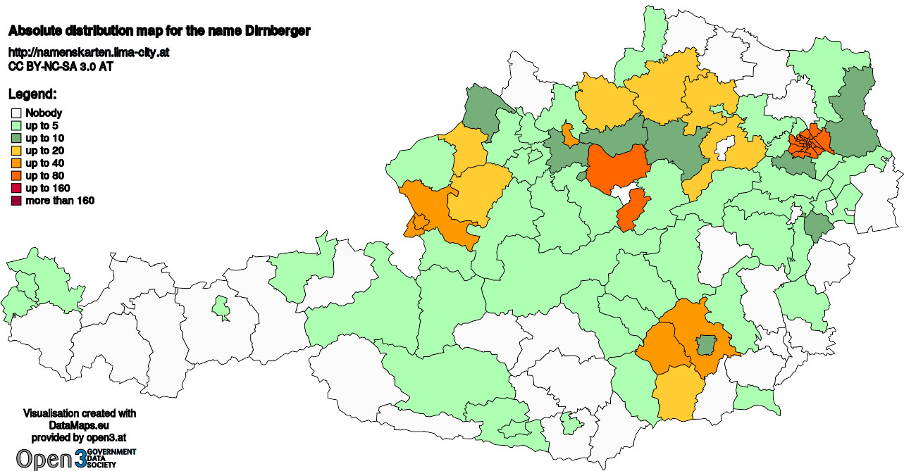 Absolute Distribution maps for surname Dirnberger