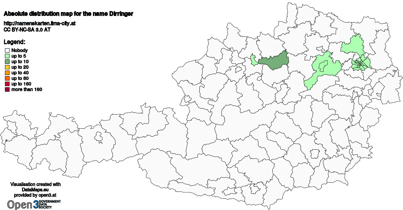 Absolute Distribution maps for surname Dirringer