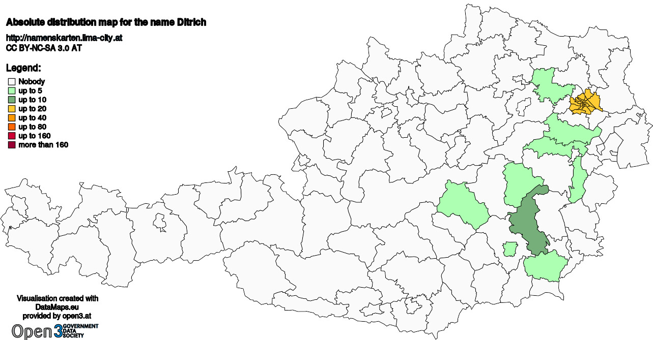 Absolute Distribution maps for surname Ditrich