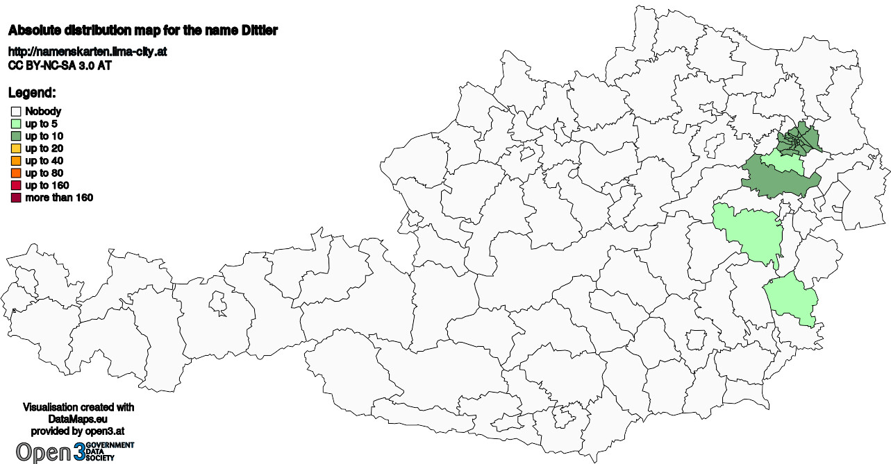 Absolute Distribution maps for surname Dittler