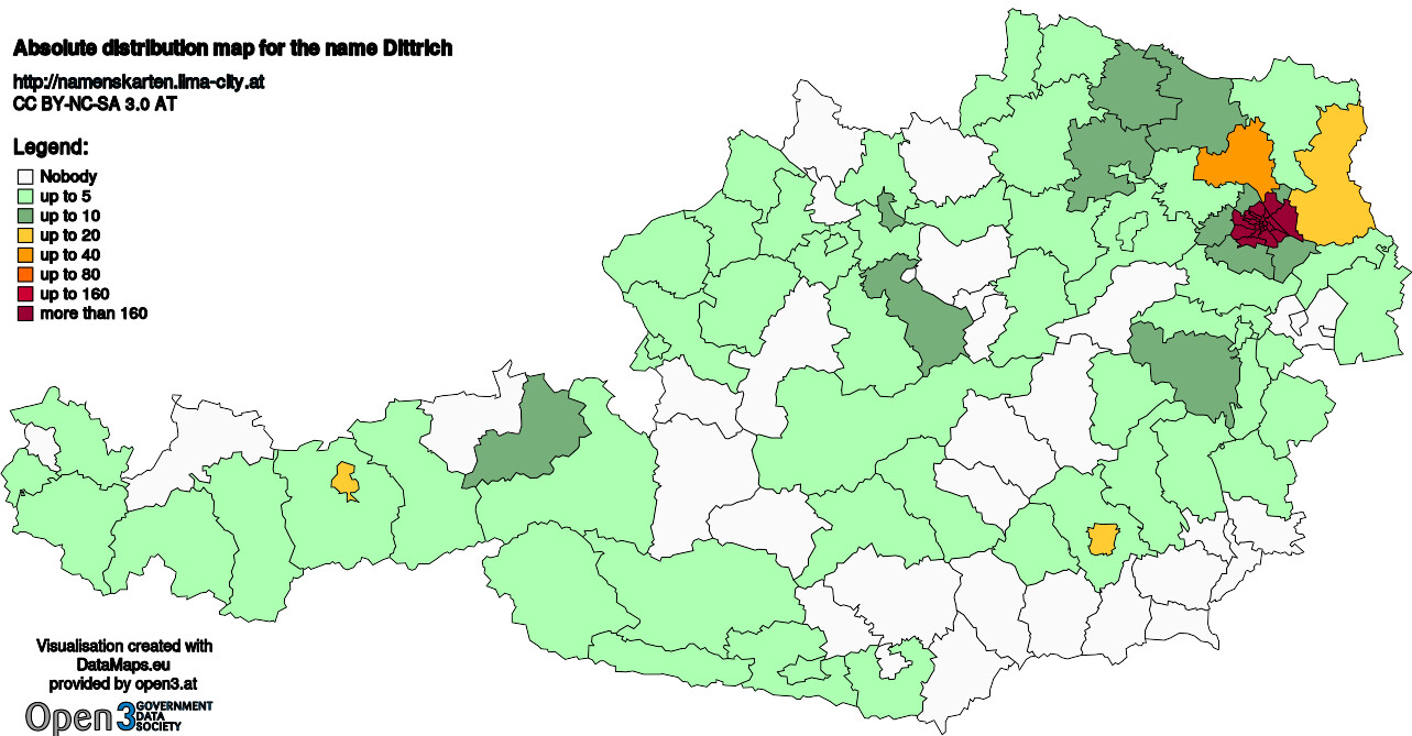 Absolute Distribution maps for surname Dittrich