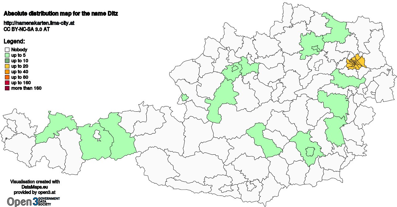 Absolute Distribution maps for surname Ditz