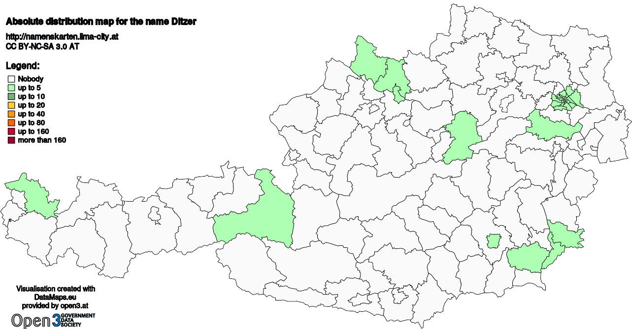 Absolute Distribution maps for surname Ditzer