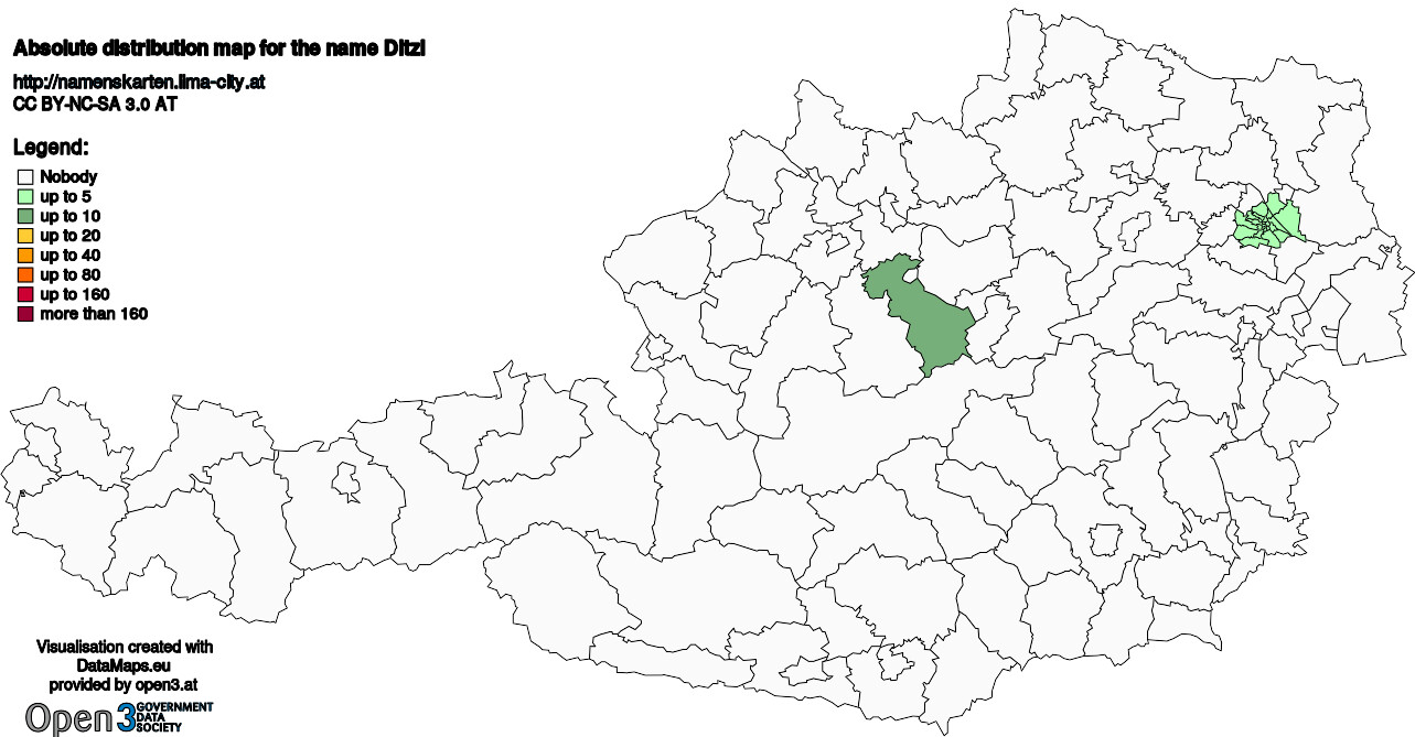 Absolute Distribution maps for surname Ditzl