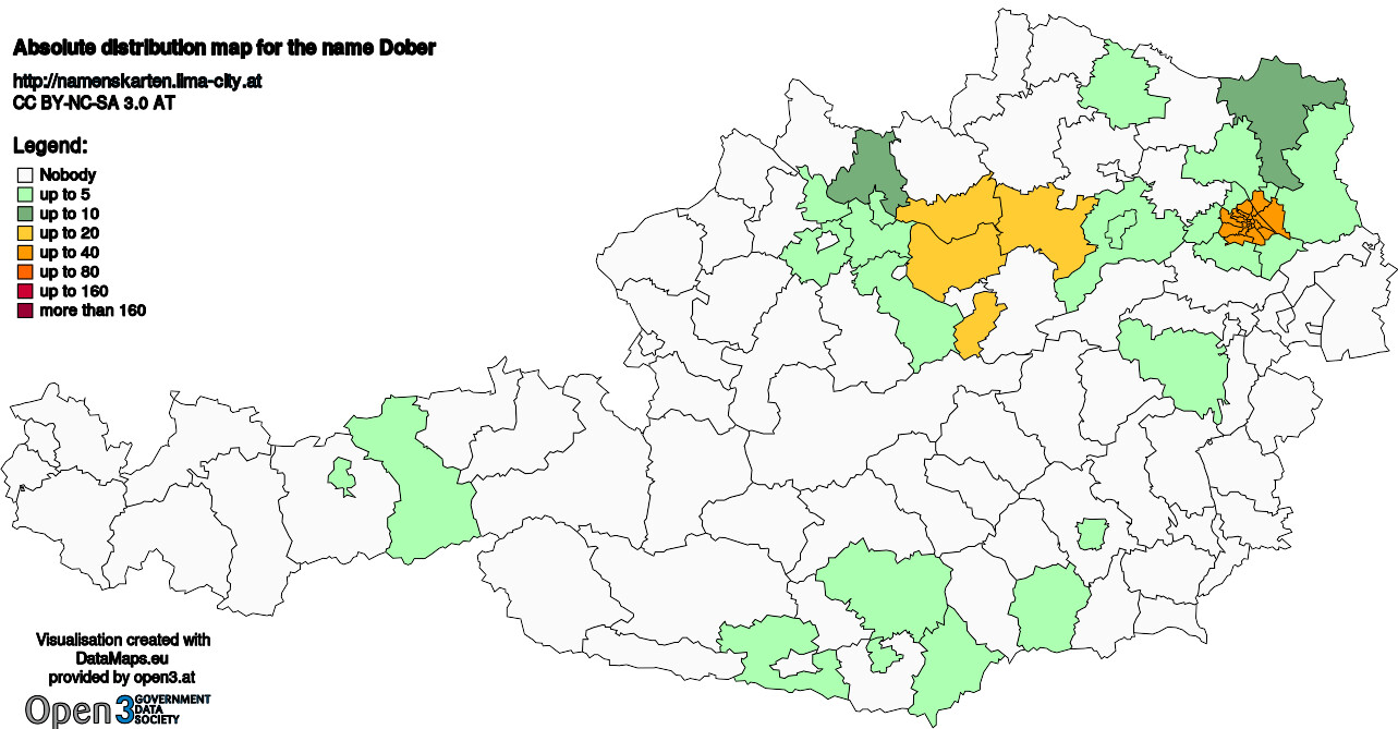 Absolute Distribution maps for surname Dober