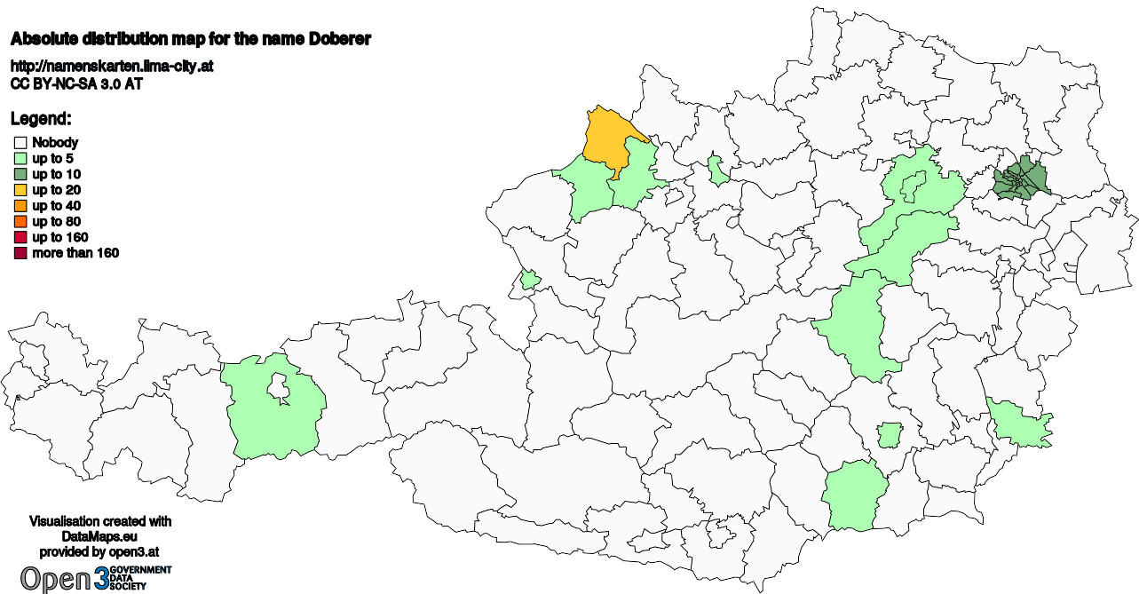 Absolute Distribution maps for surname Doberer