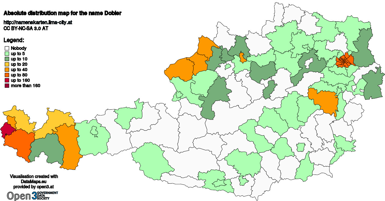 Absolute Distribution maps for surname Dobler