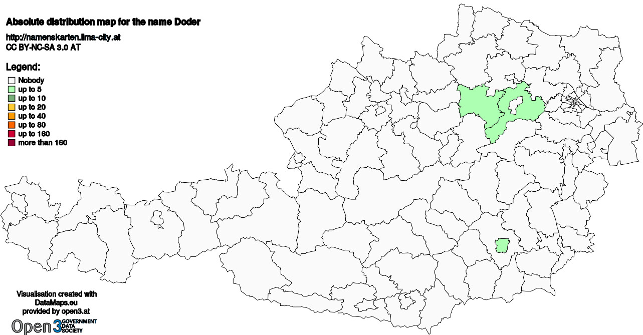 Absolute Distribution maps for surname Doder