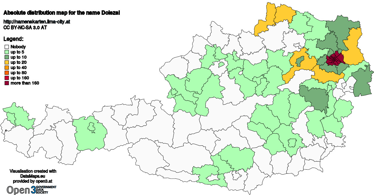 Absolute Distribution maps for surname Dolezal