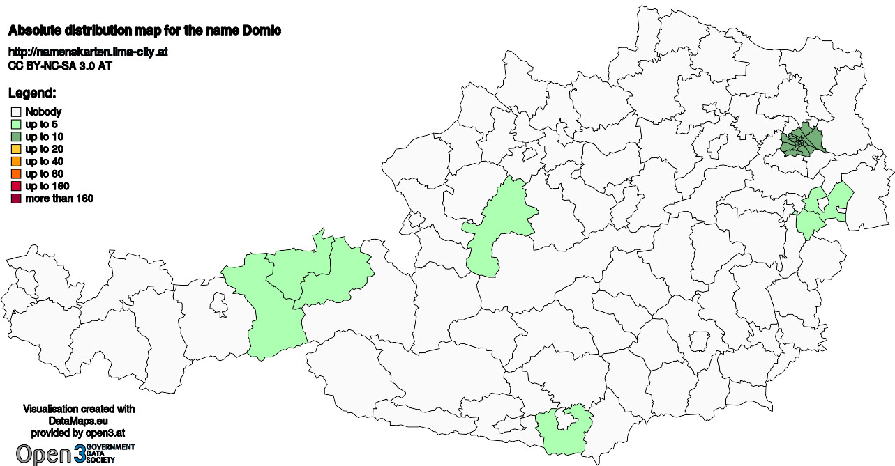 Absolute Distribution maps for surname Domic