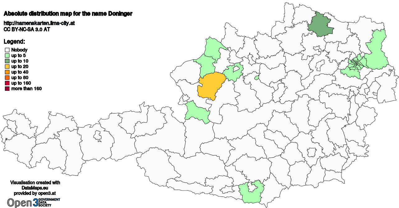 Absolute Distribution maps for surname Doninger