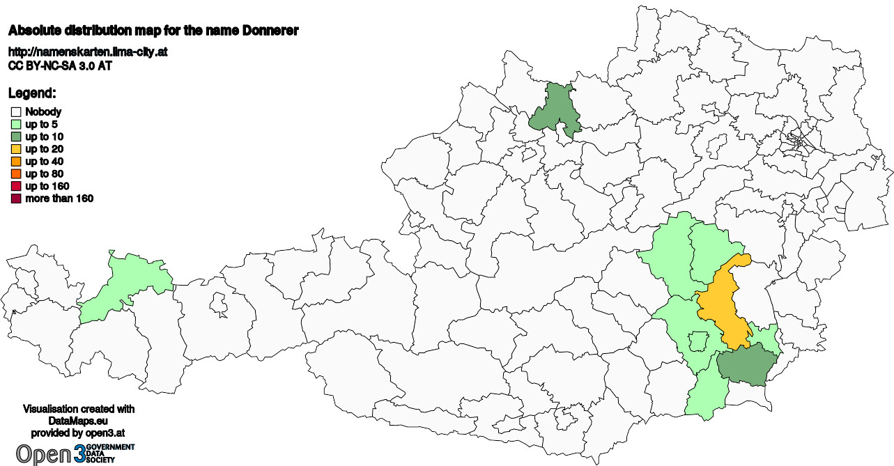 Absolute Distribution maps for surname Donnerer