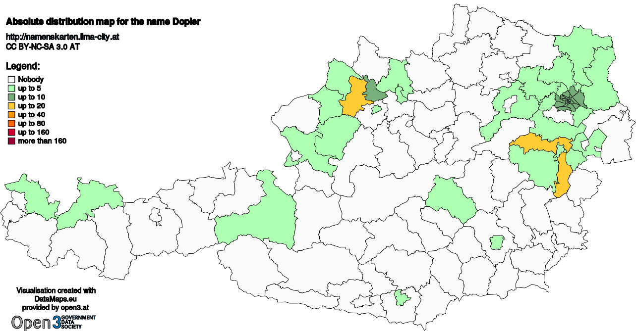 Absolute Distribution maps for surname Dopler