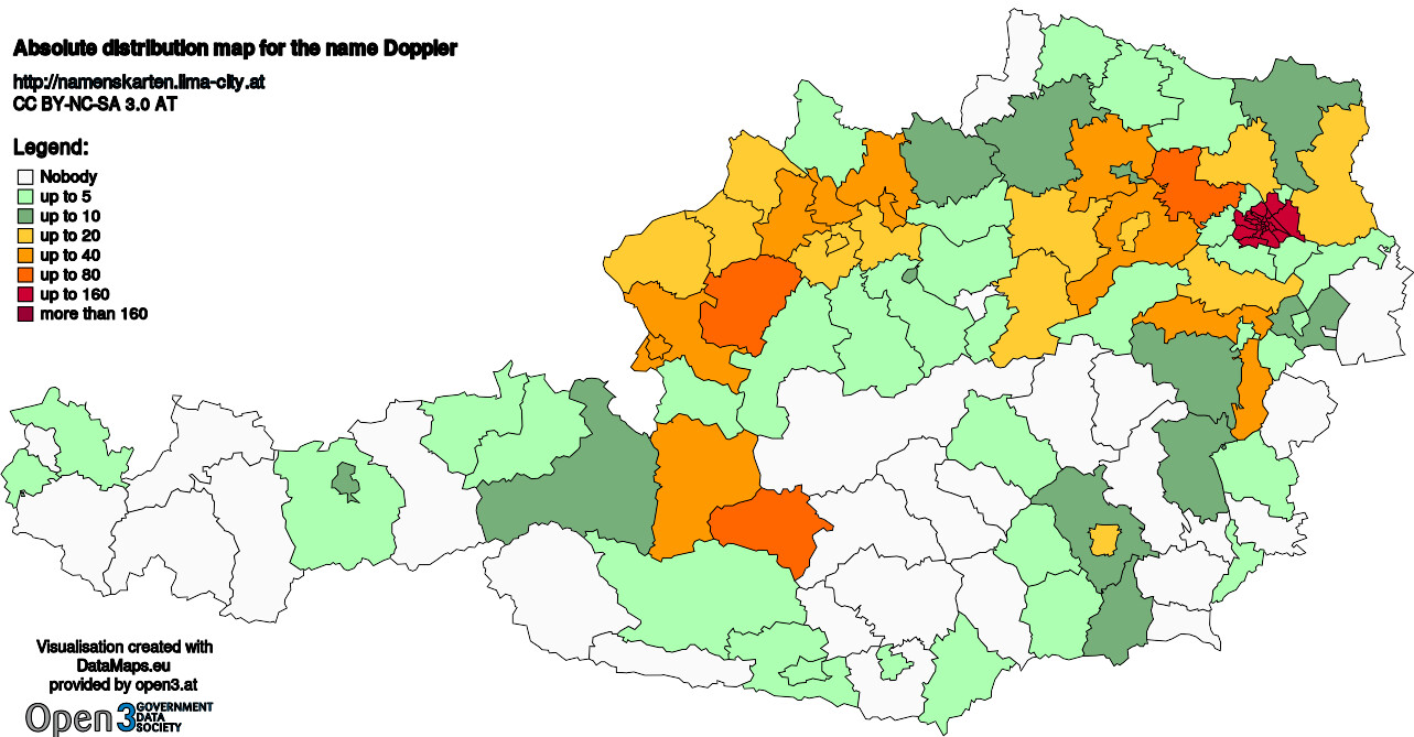 Absolute Distribution maps for surname Doppler