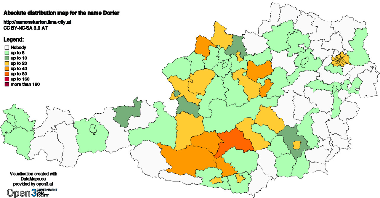 Absolute Distribution maps for surname Dorfer