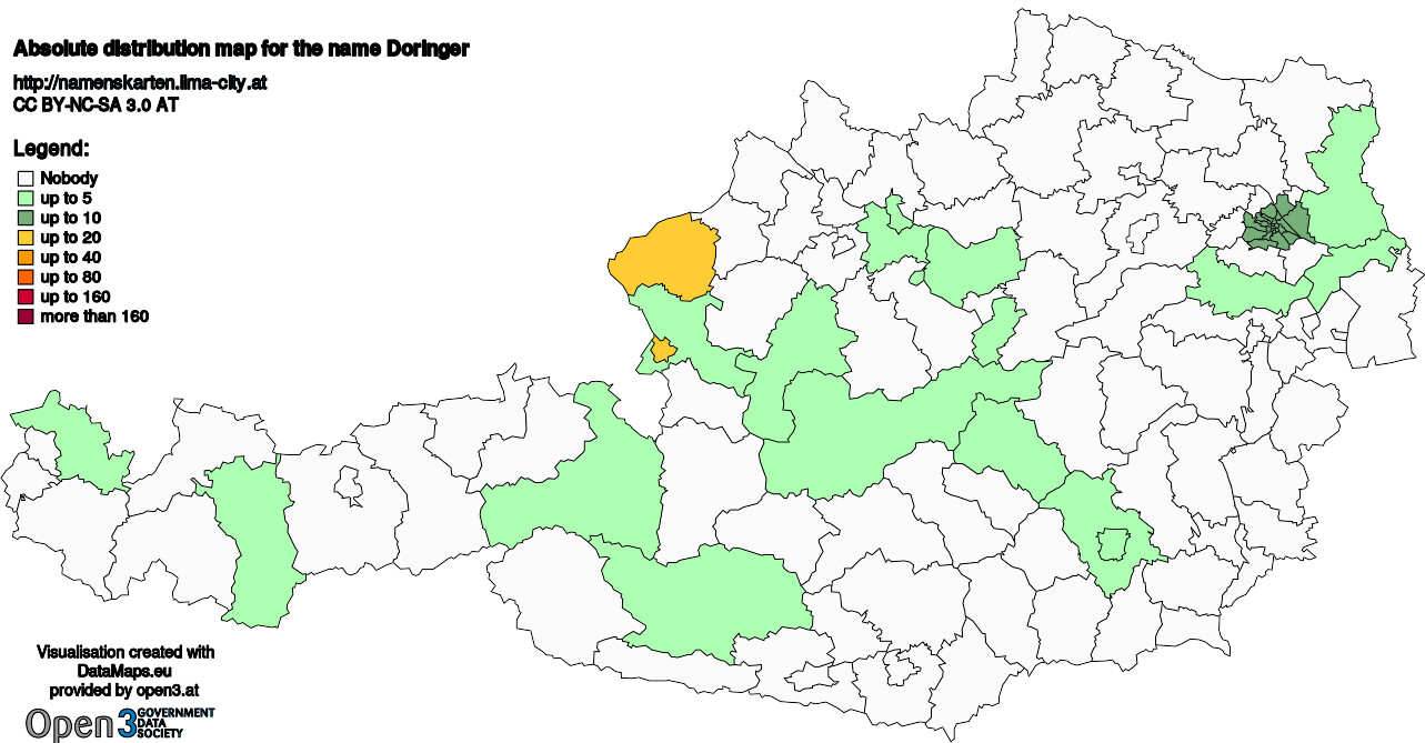 Absolute Distribution maps for surname Doringer