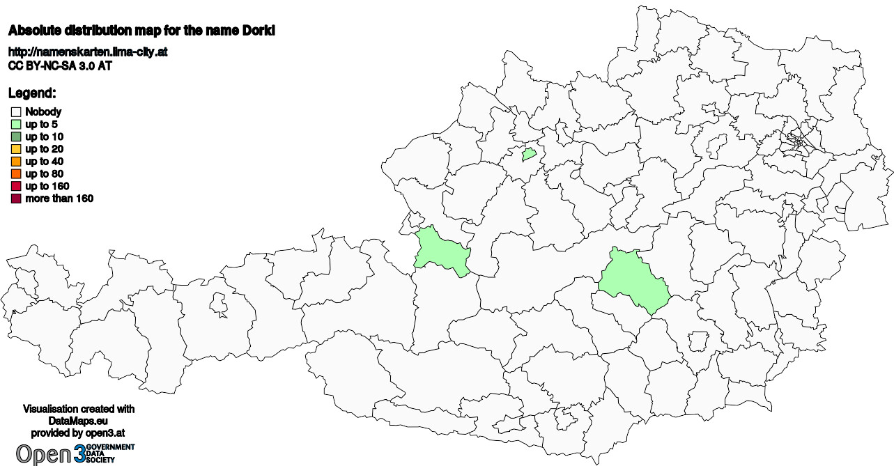 Absolute Distribution maps for surname Dorkl