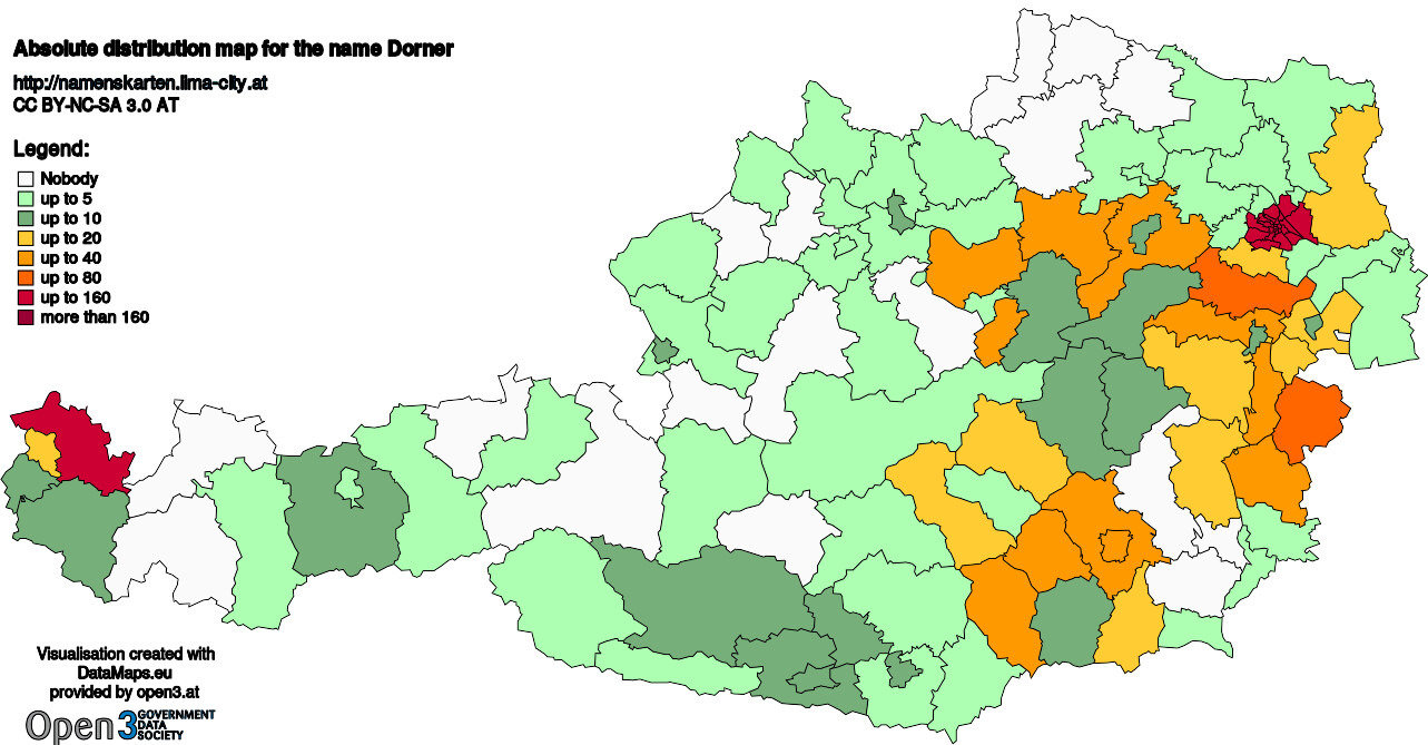 Absolute Distribution maps for surname Dorner