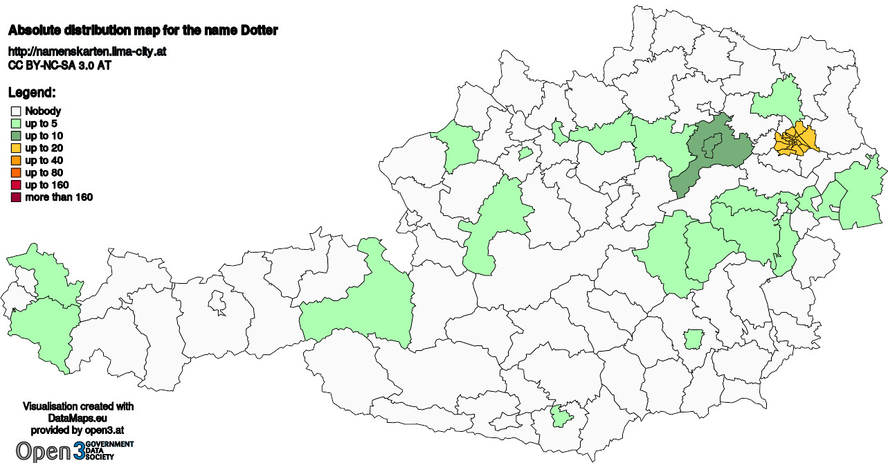 Absolute Distribution maps for surname Dotter