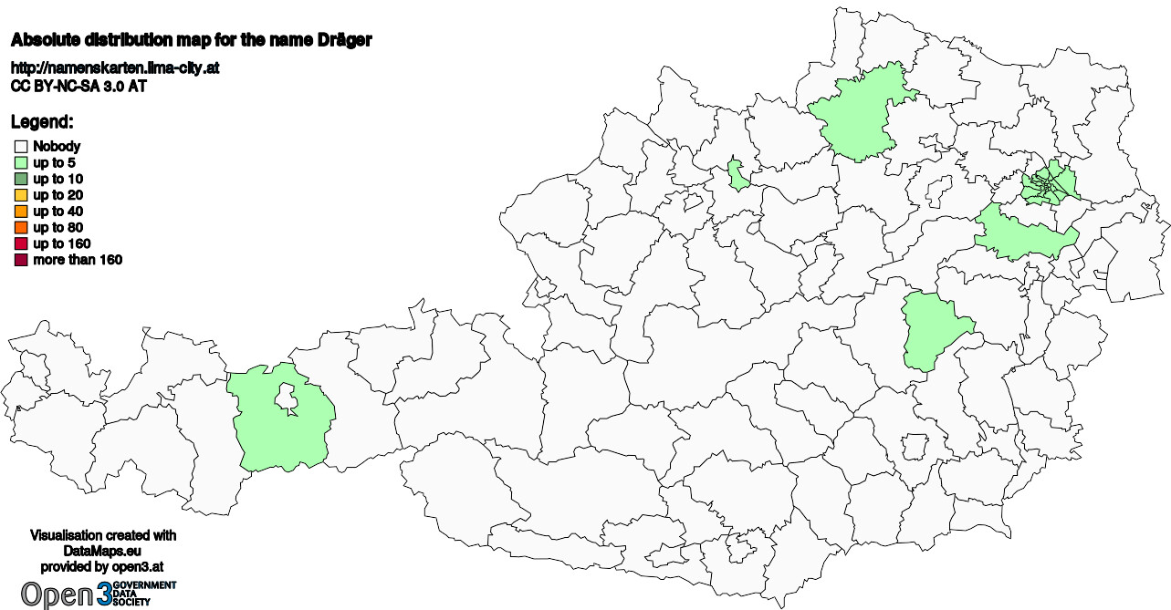 Absolute Distribution maps for surname Dräger