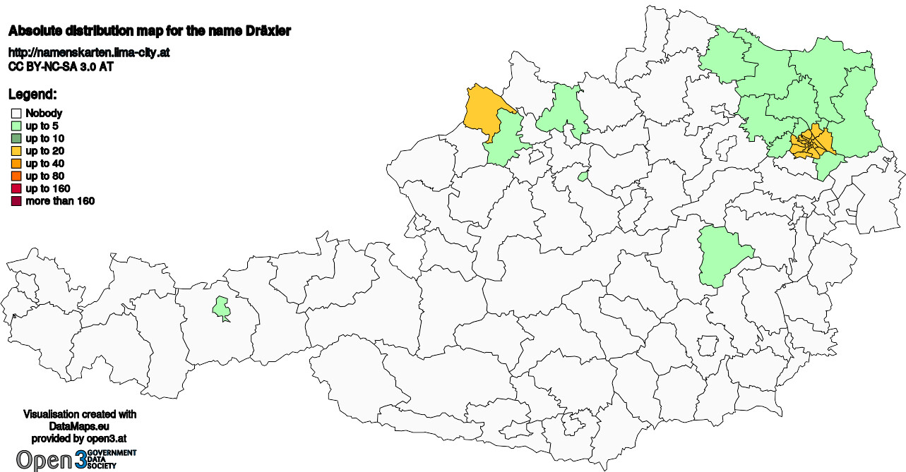 Absolute Distribution maps for surname Dräxler