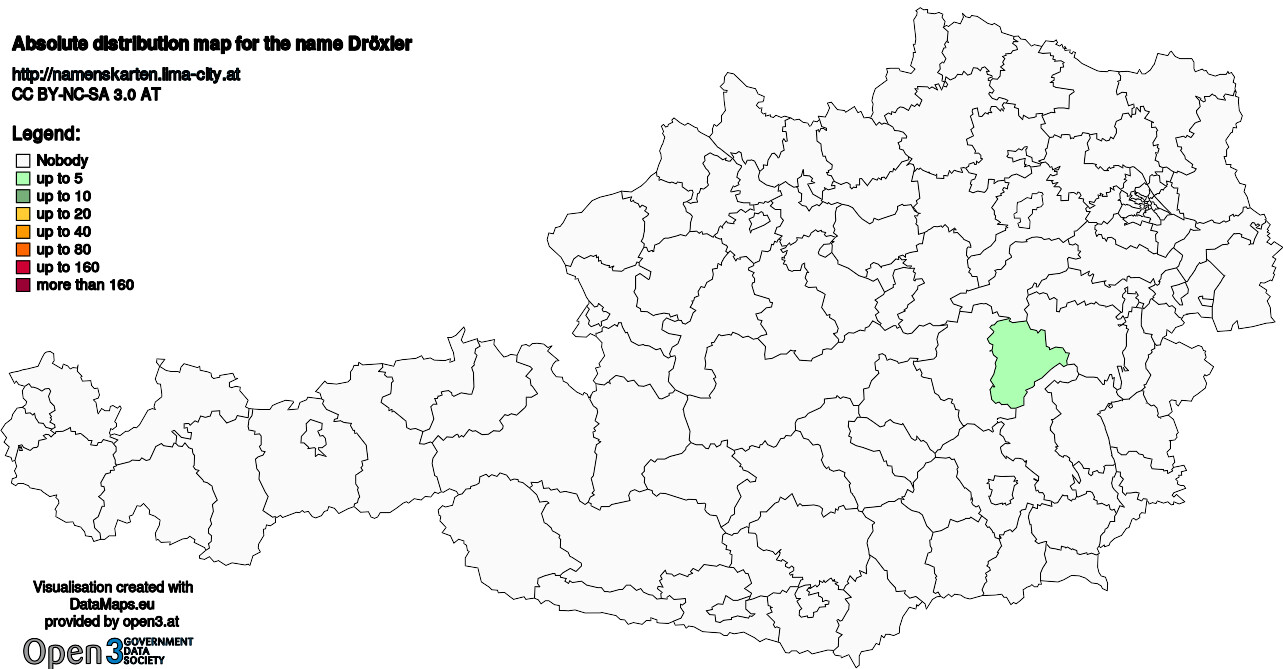 Absolute Distribution maps for surname Dröxler