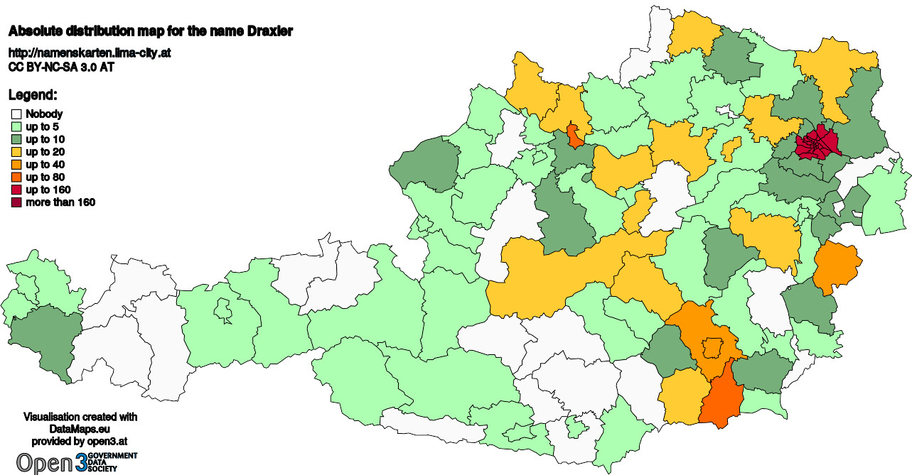 Absolute Distribution maps for surname Draxler
