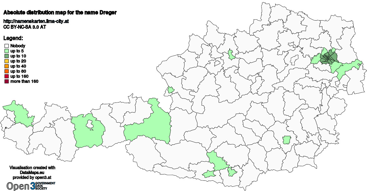 Absolute Distribution maps for surname Dreger