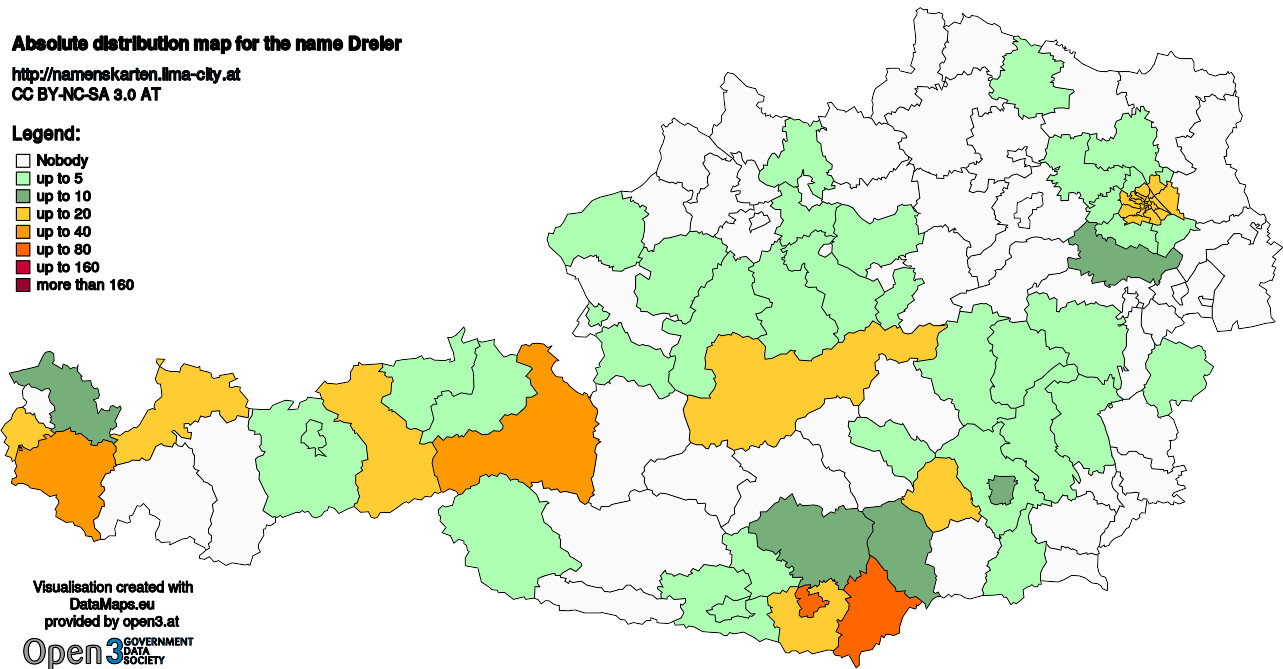 Absolute Distribution maps for surname Dreier