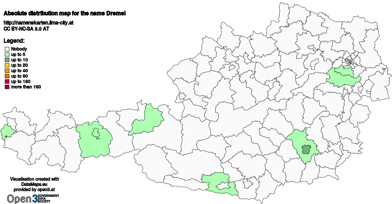 Absolute Distribution maps for surname Dremel