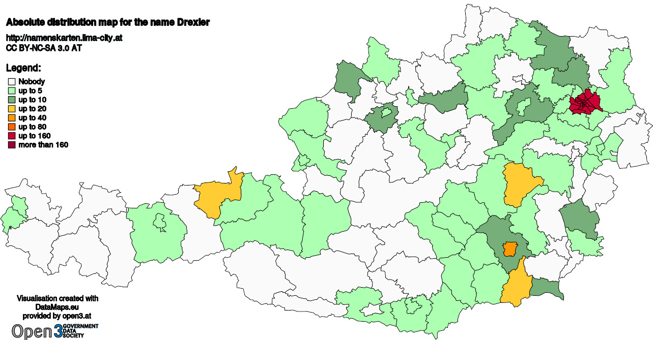 Absolute Distribution maps for surname Drexler