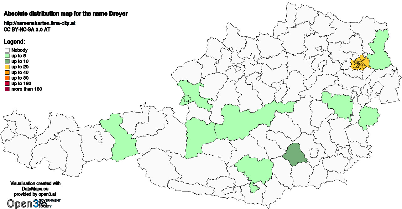 Absolute Distribution maps for surname Dreyer