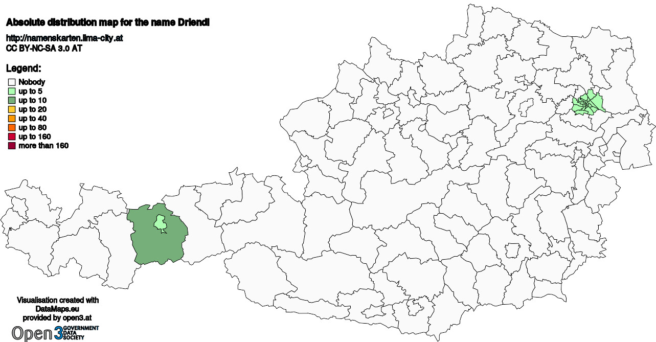 Absolute Distribution maps for surname Driendl