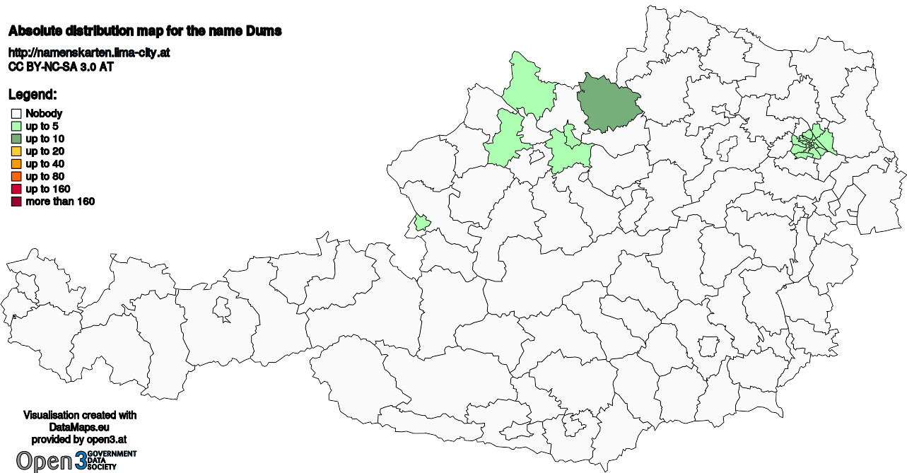 Absolute Distribution maps for surname Dums