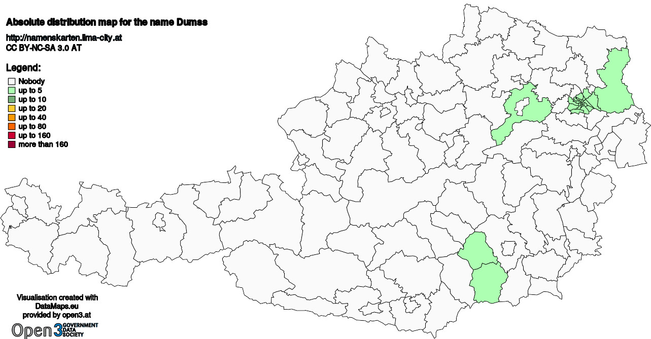 Absolute Distribution maps for surname Dumss