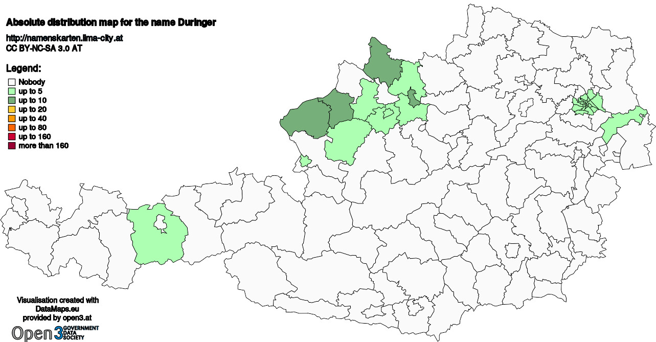 Absolute Distribution maps for surname Duringer