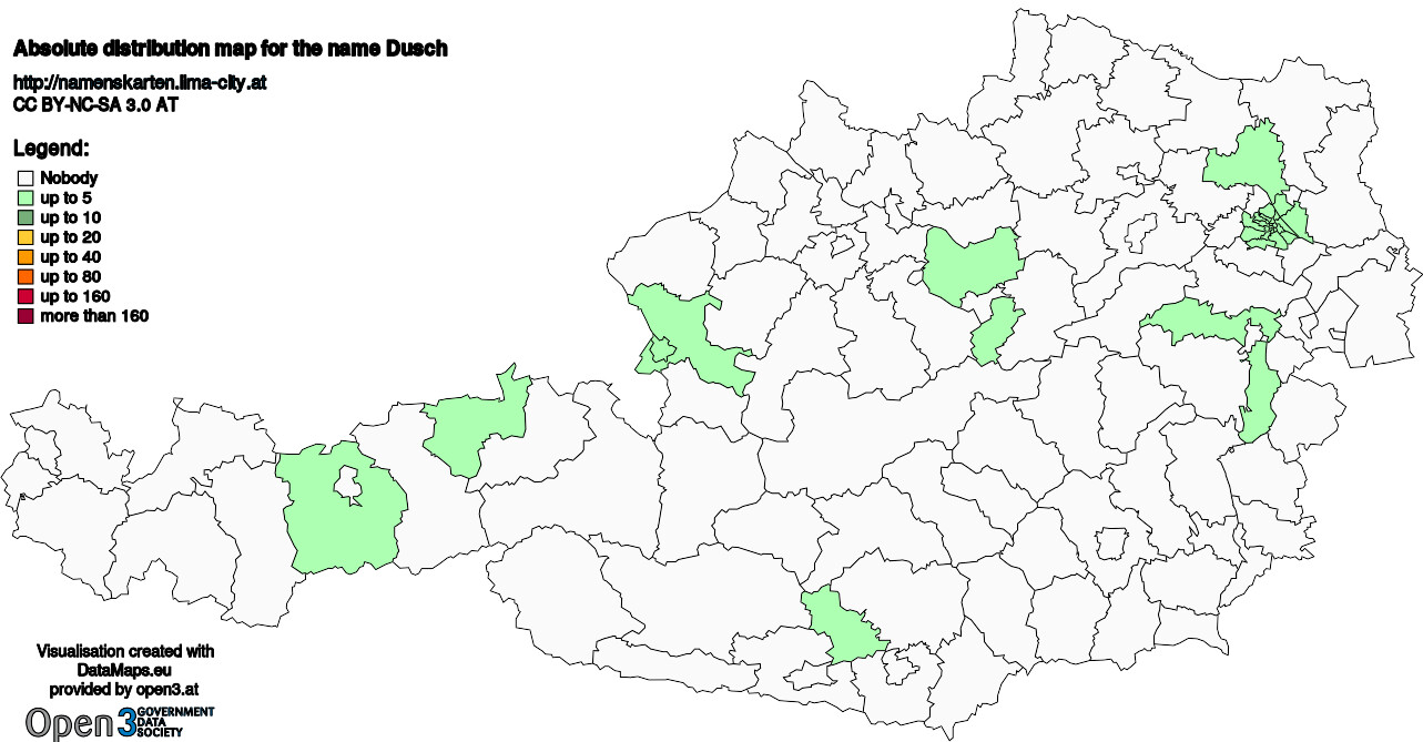 Absolute Distribution maps for surname Dusch