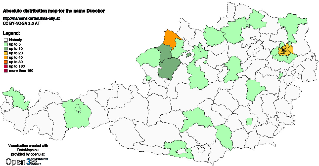 Absolute Distribution maps for surname Duscher