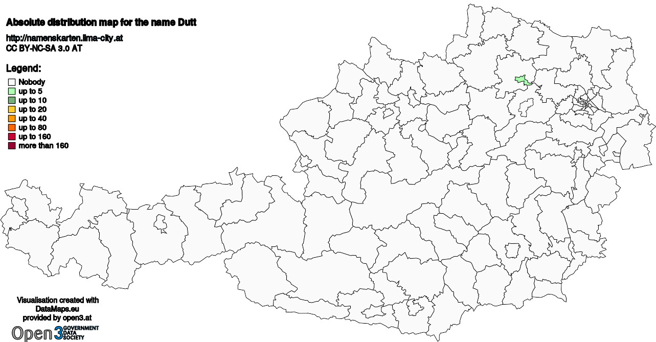 Absolute Distribution maps for surname Dutt