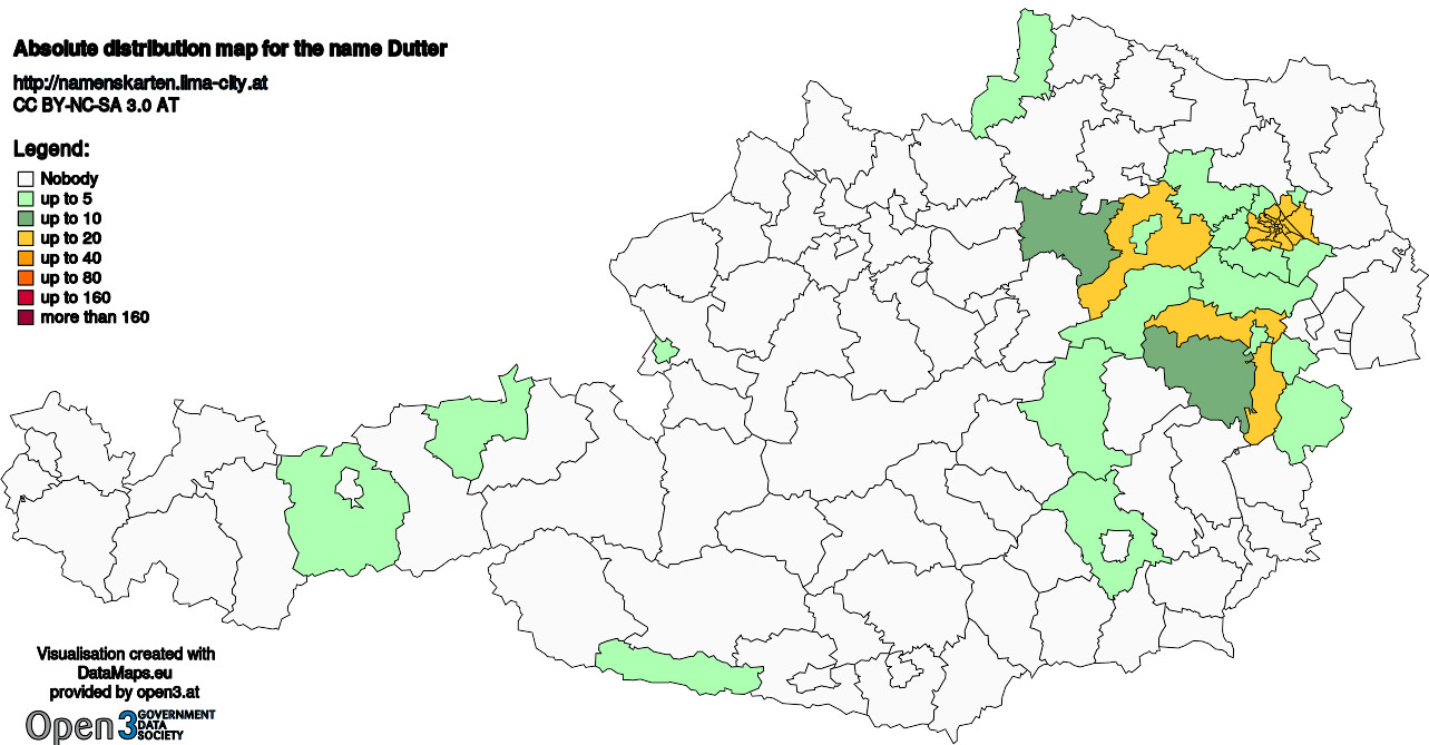 Absolute Distribution maps for surname Dutter