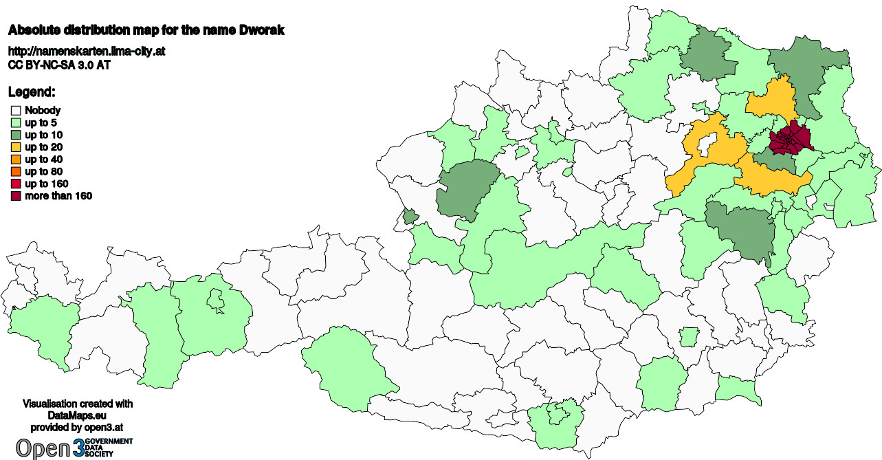 Absolute Distribution maps for surname Dworak